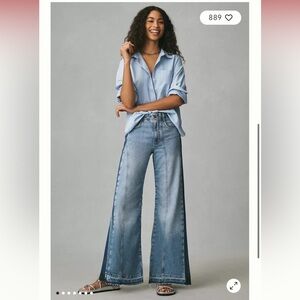 NWT The Adi Mid-Rise Frayed Relaxed Flare Jeans by Pilcro: Soft Rework Edition